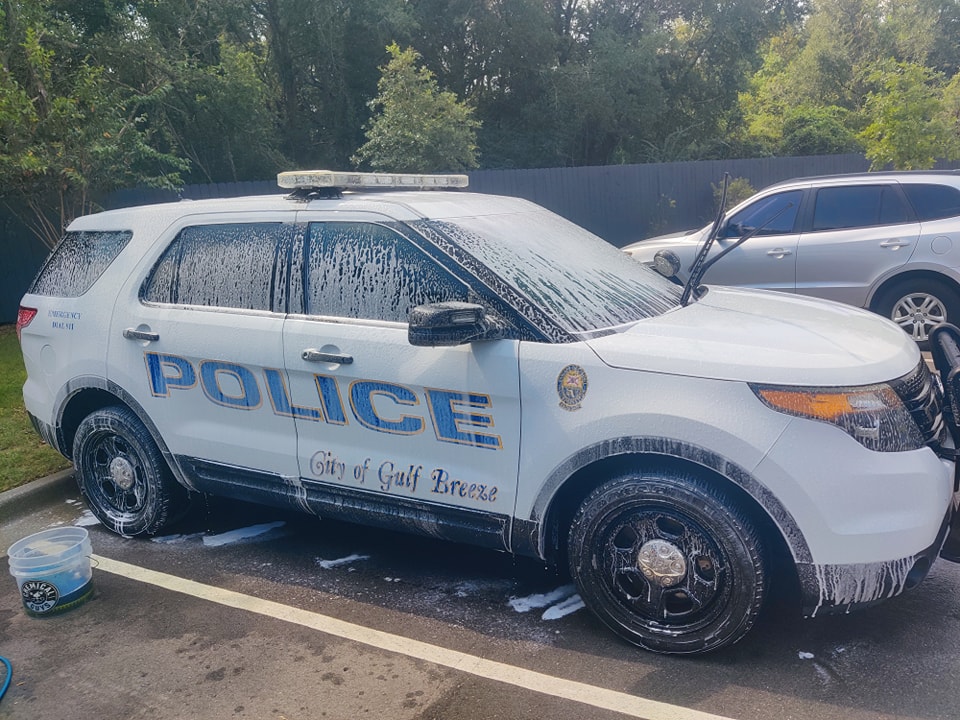 Gulf Breeze Police vehicle foam wash by Wilson Mobile Detailing